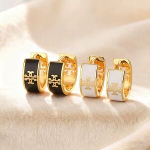 Gold Hoop Earrings with Black or White Inlay - Designer-Inspired Women Jewelry